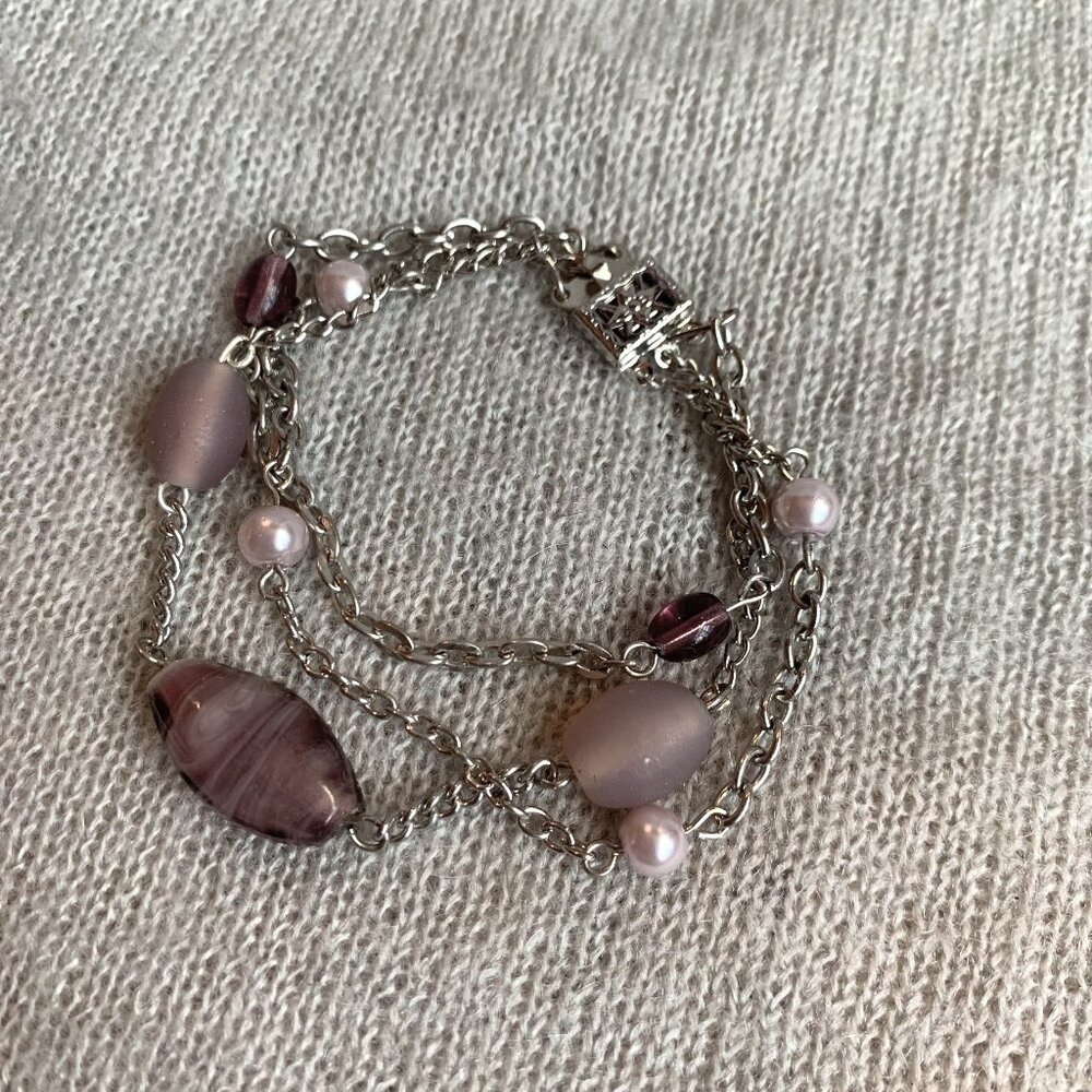 2x14$ ☃️ ❄️  CREATION - Bracelet beads chains Violet & pink pearls